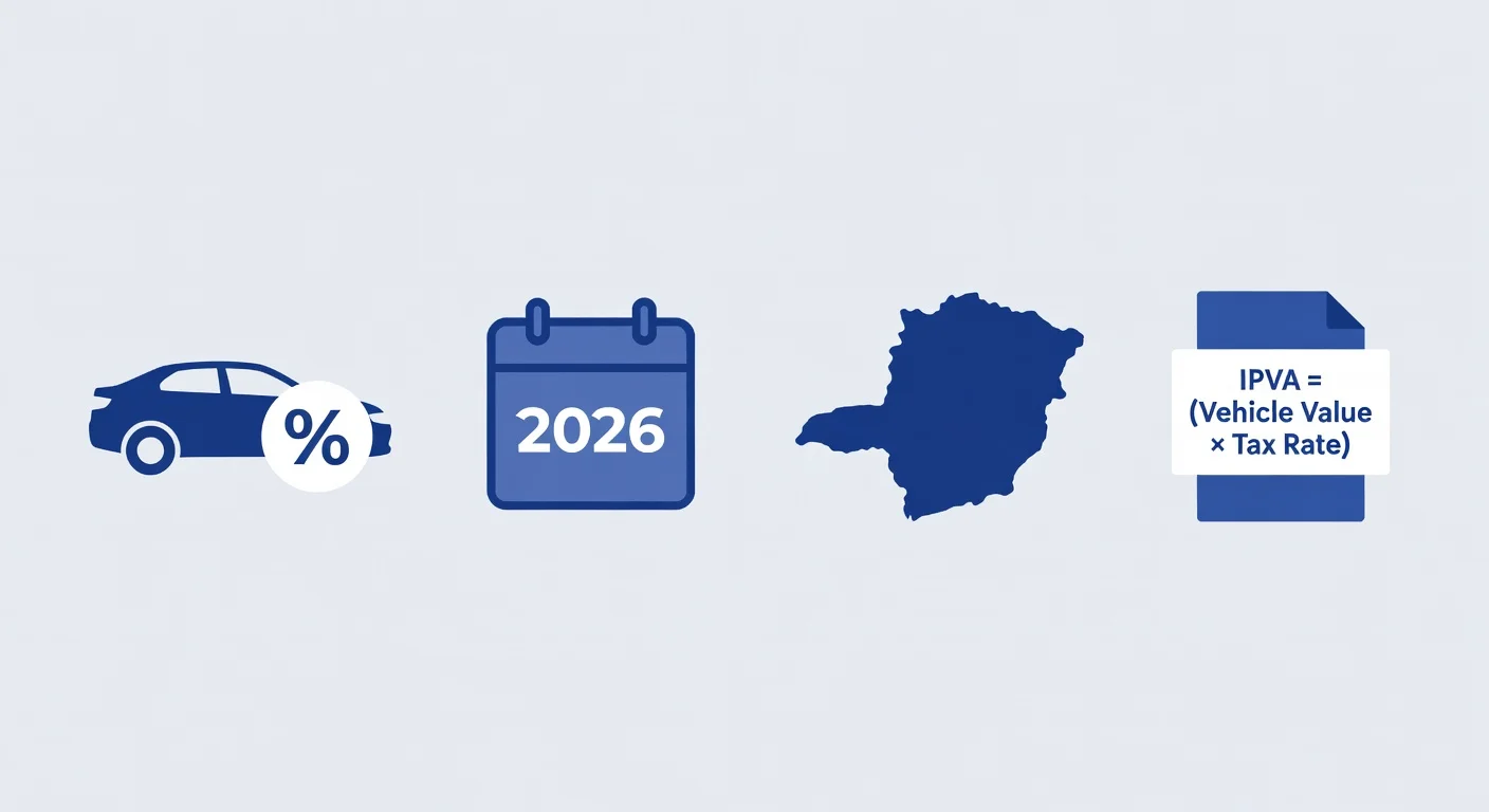 Alíquota IPVA Minas Gerais 2026: porcentagens por tipo de veículo e como calcular