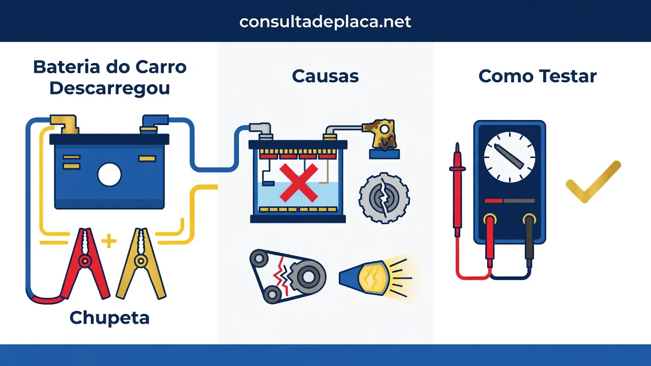 Bateria do Carro Descarregou: Chupeta, Causas e Como Testar Antes de S