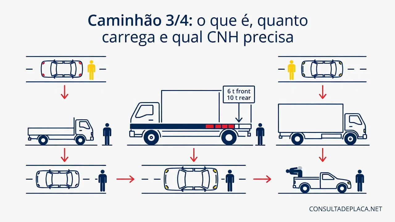 Caminhão 3/4: o que é, quanto carrega e qual CNH precisa