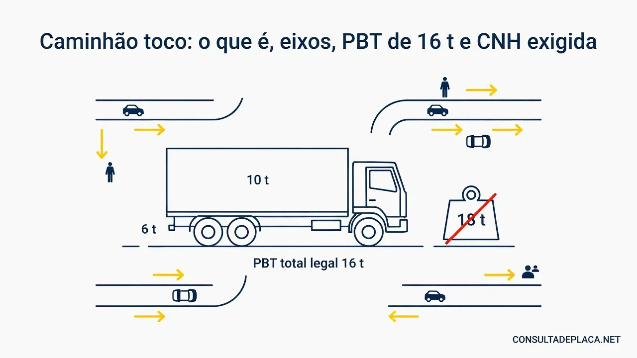 Caminhão toco: o que é, eixos, PBT de 16 t e CNH exigida