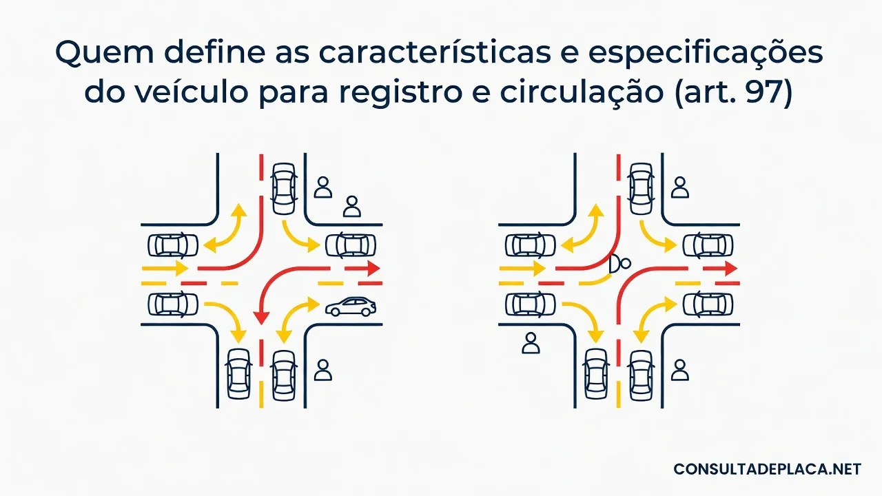 Quem define as características e especificações do veículo para registro e circulação (art. 97 do CTB)