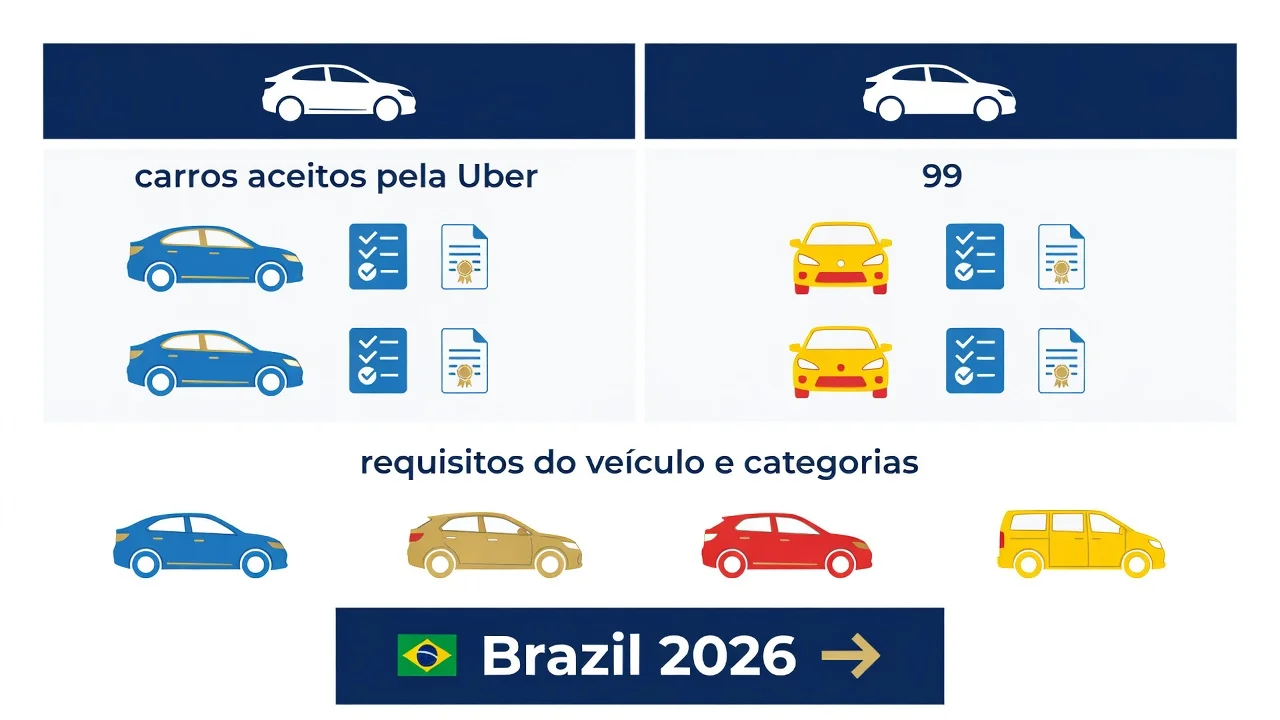 Carros Aceitos pela Uber e 99 em 2026: Requisitos do Veiculo