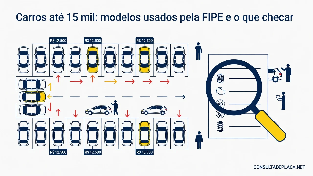 Carros até 15 mil: modelos usados pela FIPE e o que checar