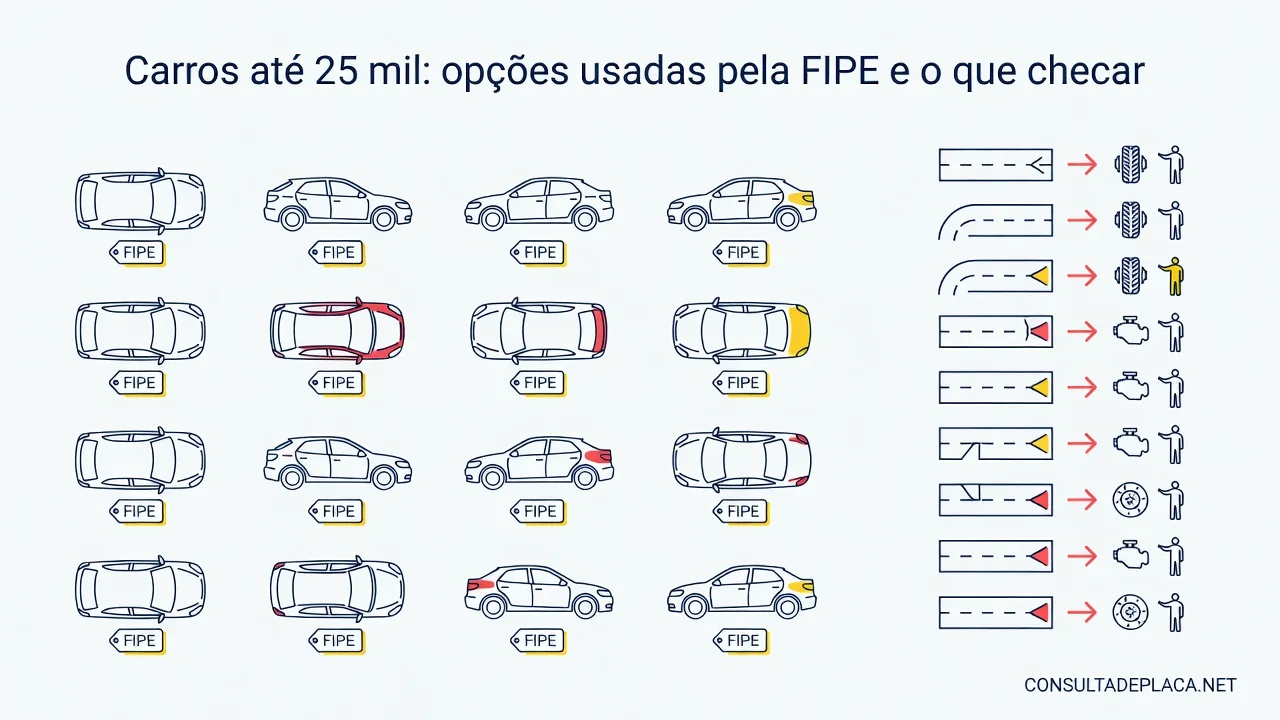 Carros até 25 mil: opções usadas pela FIPE e o que checar