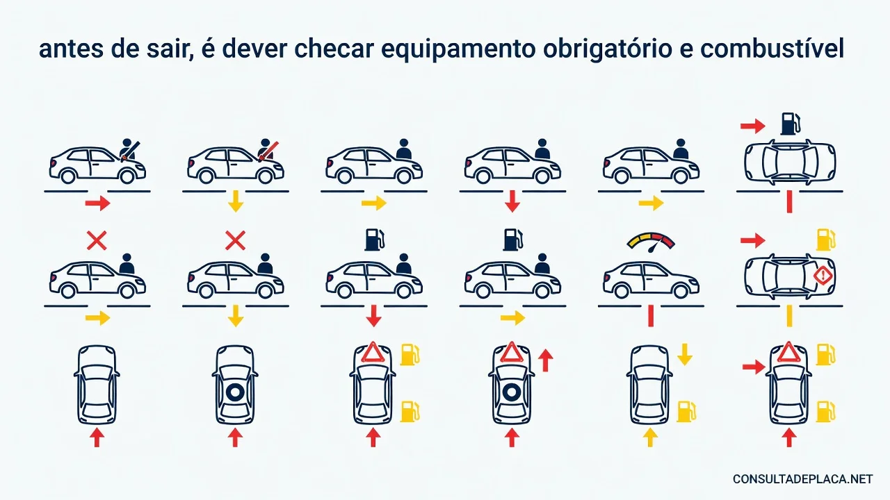 Artigo 27 do CTB: antes de sair, é dever checar equipamento obrigatório e combustível
