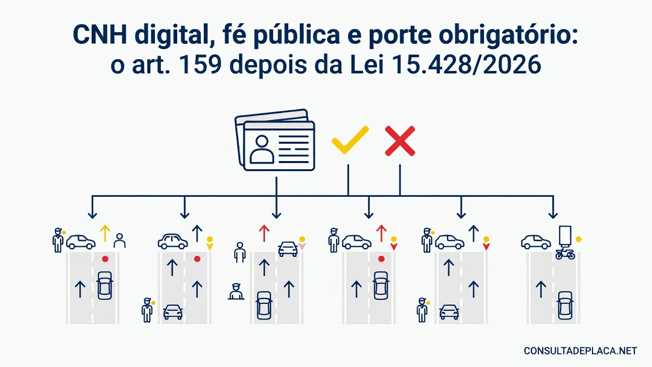 CNH digital, fé pública e porte obrigatório: o art. 159 do CTB depois da Lei 15.428/2026