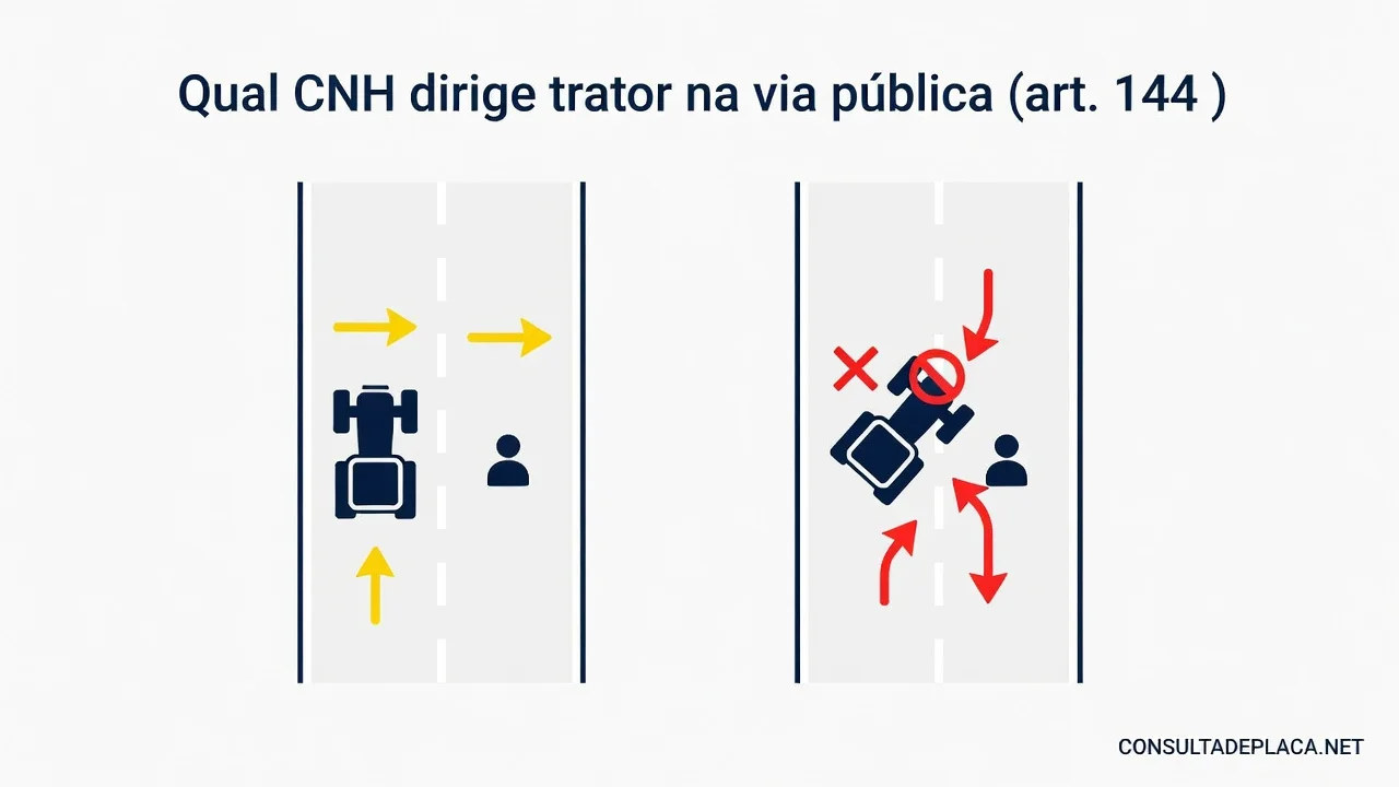 Qual CNH dirige trator na via pública (art. 144 do CTB)