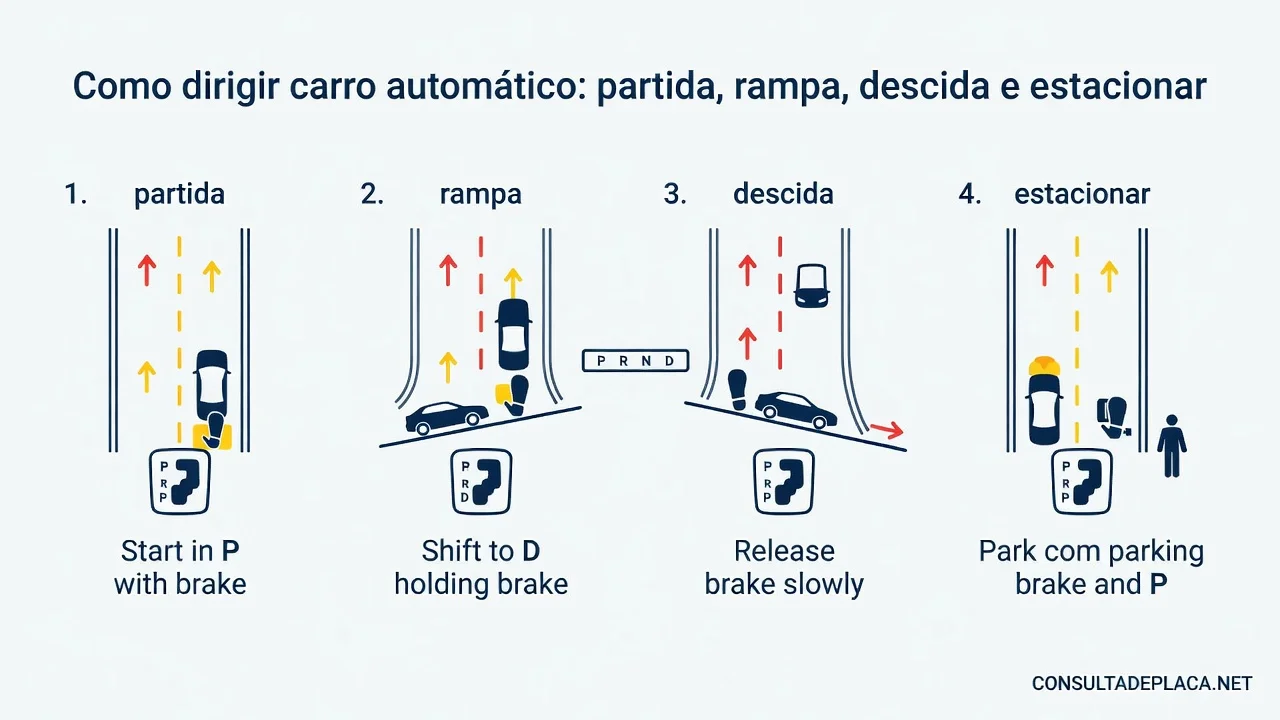Como dirigir carro automático: partida, rampa, descida e estacionar