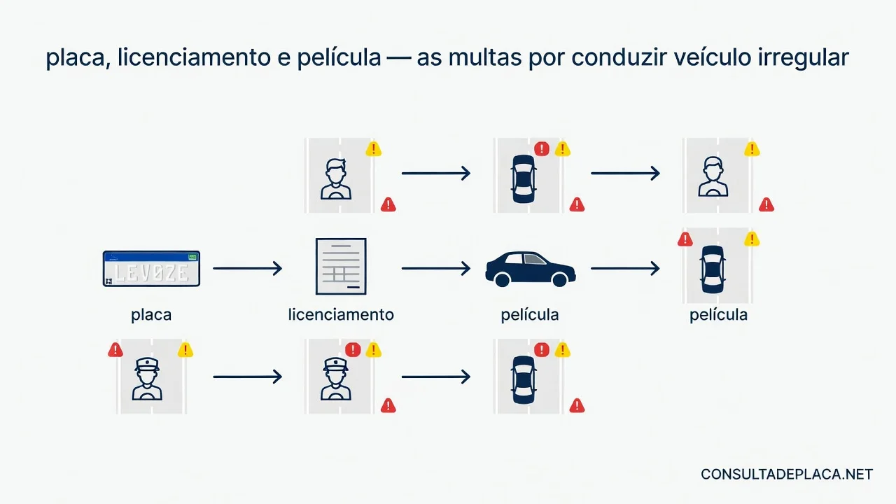 Artigo 230 do CTB: placa, licenciamento e película — as multas por conduzir veículo irregular