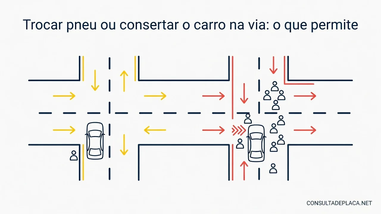 Trocar pneu ou consertar o carro na via: o que o artigo 179 do CTB permite