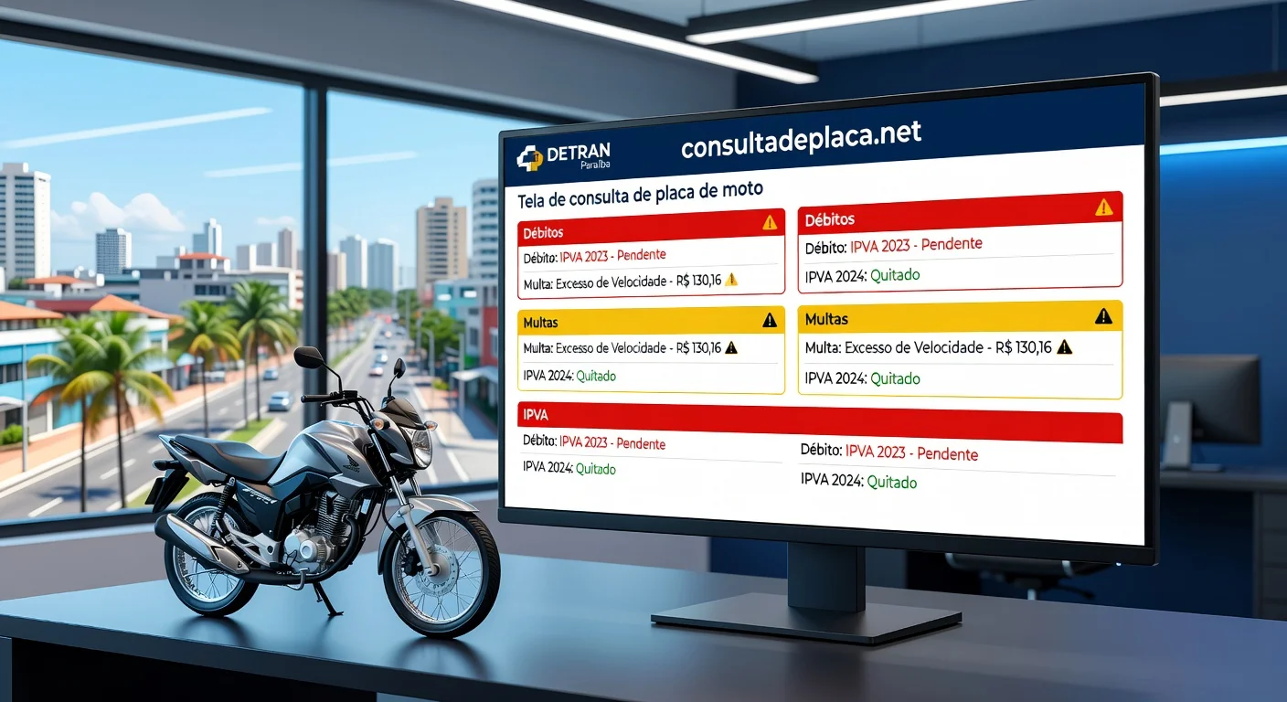 Consultar Placa de Moto no DETRAN Paraíba 2026: Débitos, Multas e IPVA
