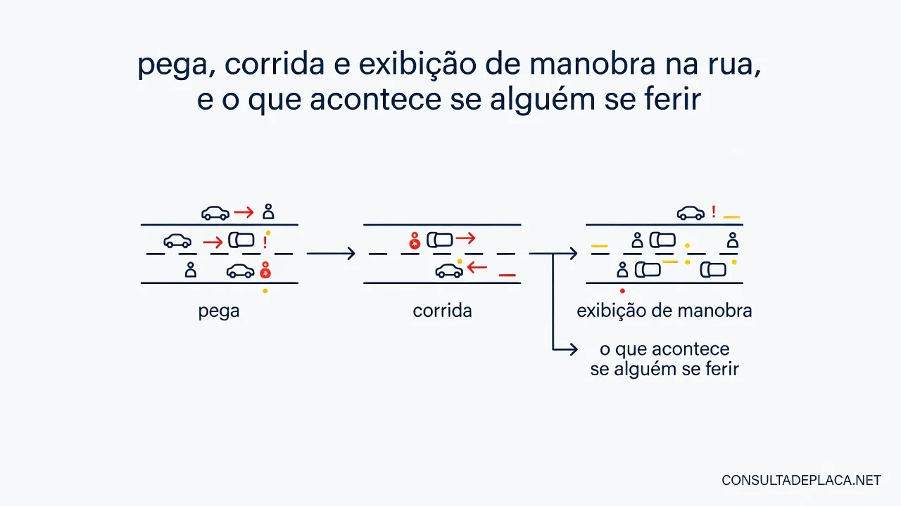 Artigo 308 do CTB: pega, corrida e exibição de manobra na rua, e o que acontece se alguém se ferir