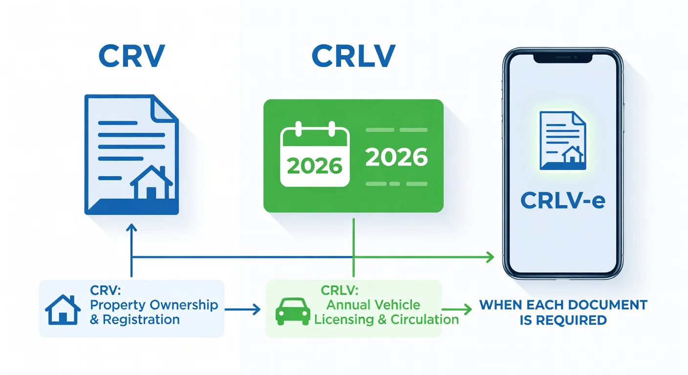 Diferença entre CRV e CRLV 2026: o que cada documento significa