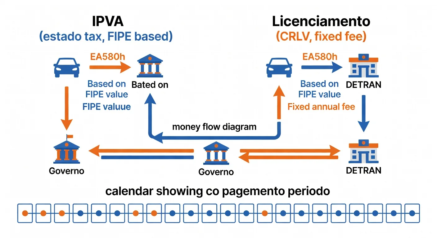 Diferença entre IPVA e licenciamento 2026: o que é cada cobrança