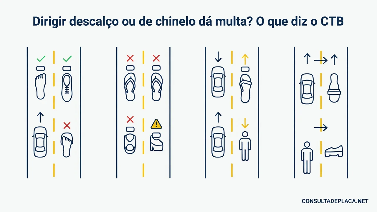 Dirigir descalço ou de chinelo dá multa? O que diz o CTB