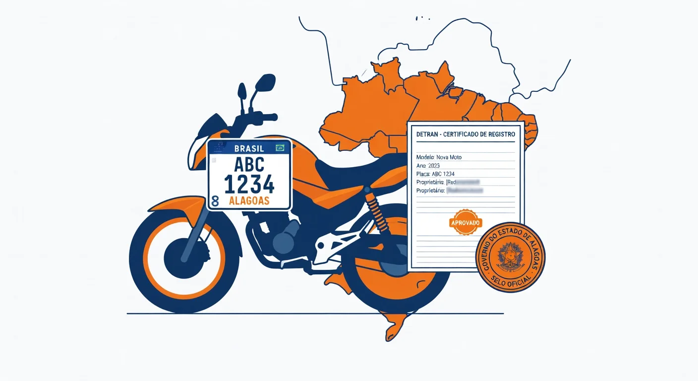 Emplacamento de moto Alagoas 2026: documentos, custo e passo a passo