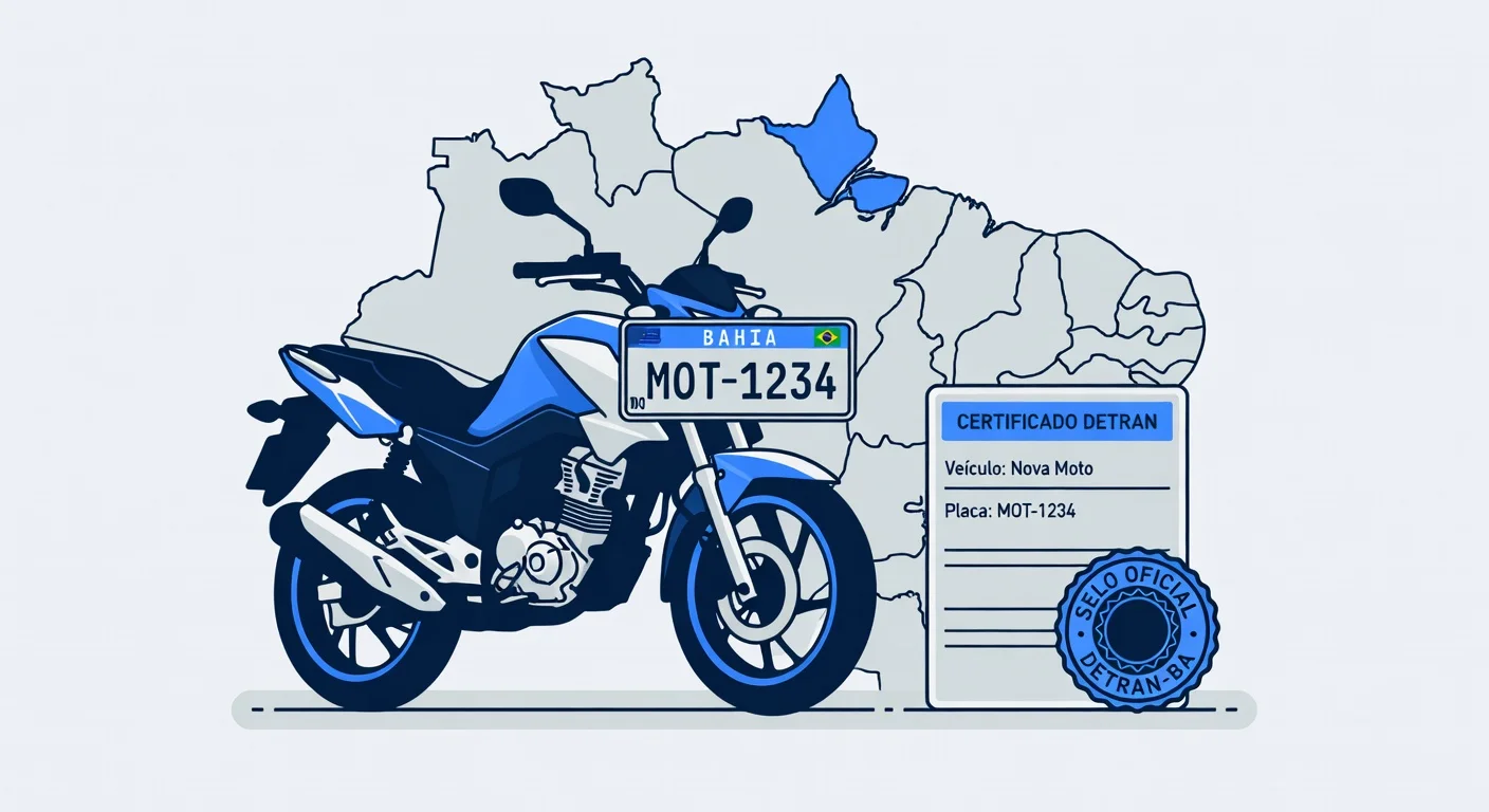 Emplacamento de moto Bahia 2026: documentos, custo e passo a passo