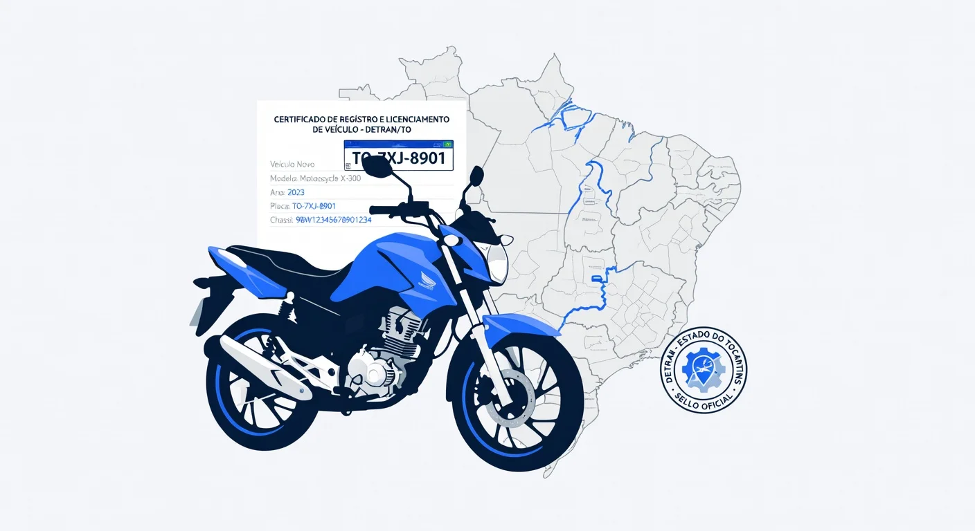 Emplacamento de moto Tocantins 2026: documentos, custo e passo a passo