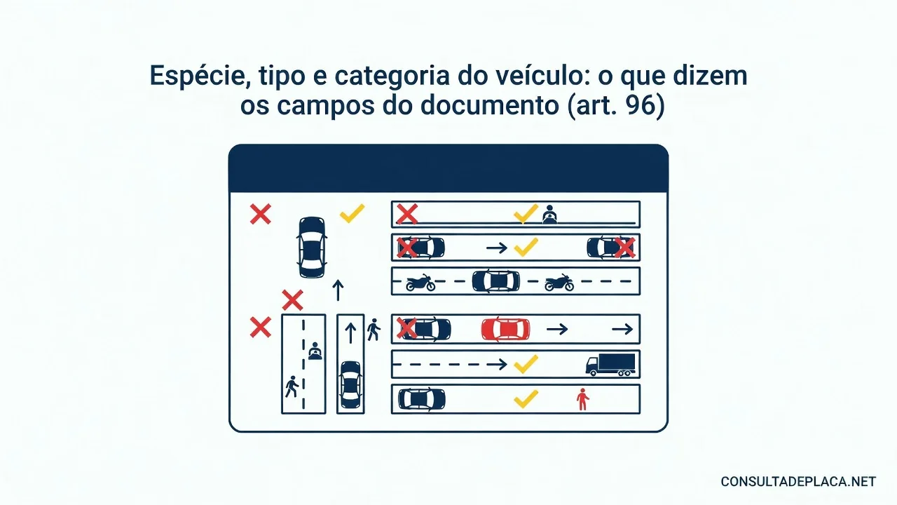 Espécie, tipo e categoria do veículo: o que dizem os campos do documento (art. 96 do CTB)