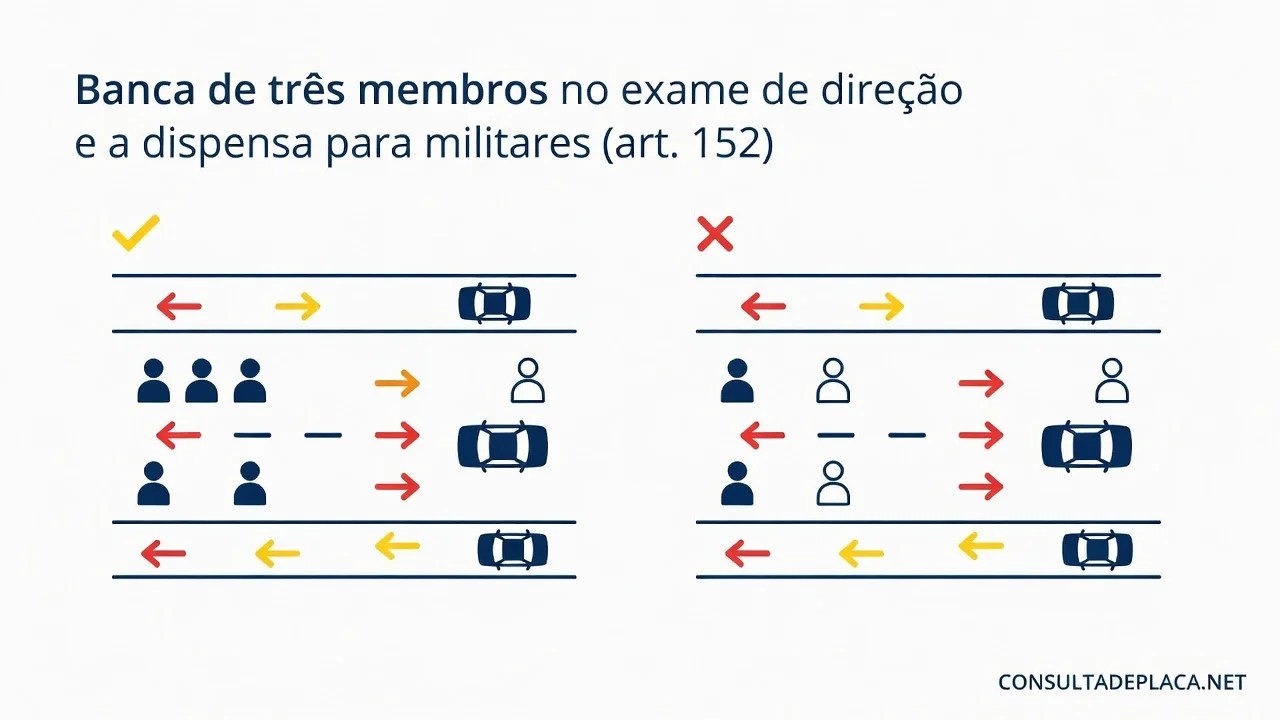 Banca de três membros no exame de direção e a dispensa para militares (art. 152 do CTB)