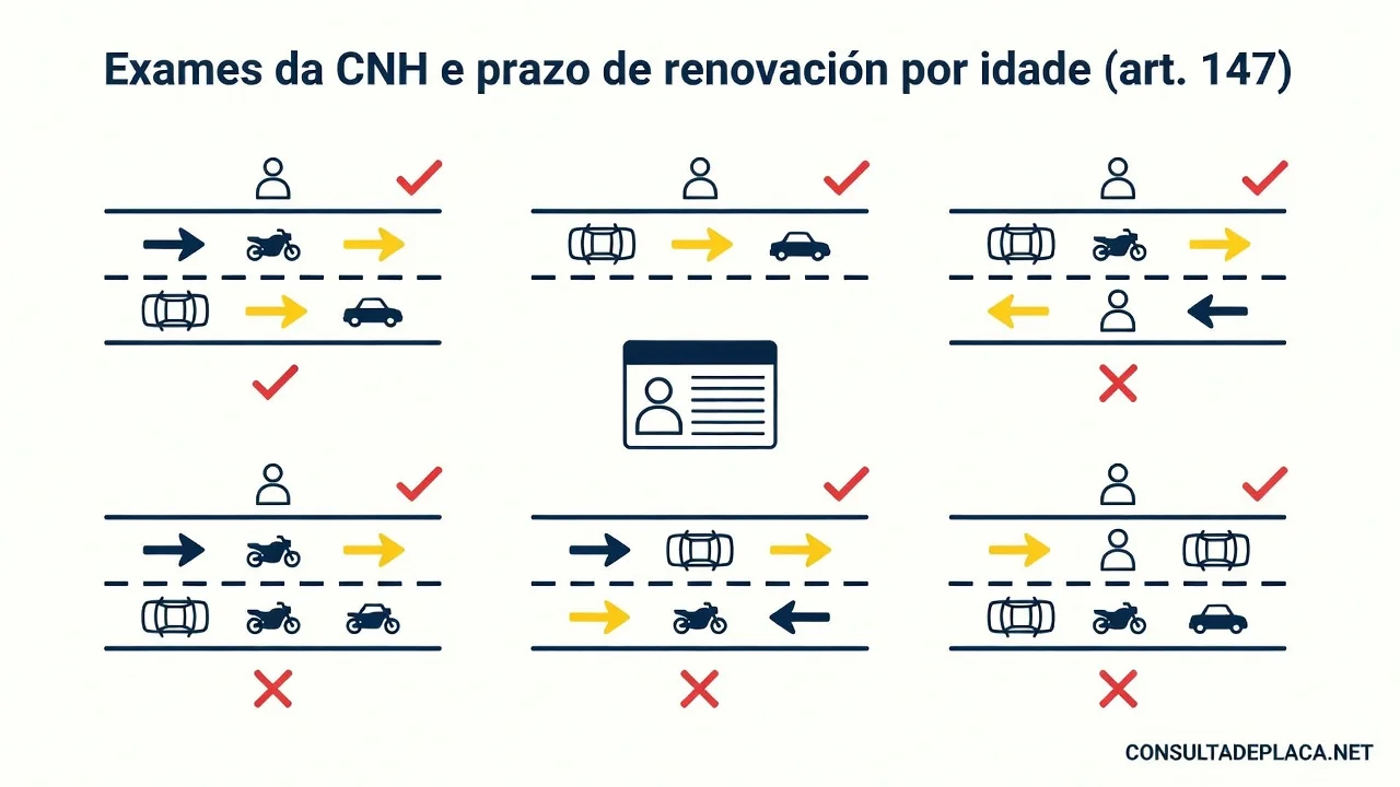 Exames da CNH e prazo de renovação por idade (art. 147 do CTB)