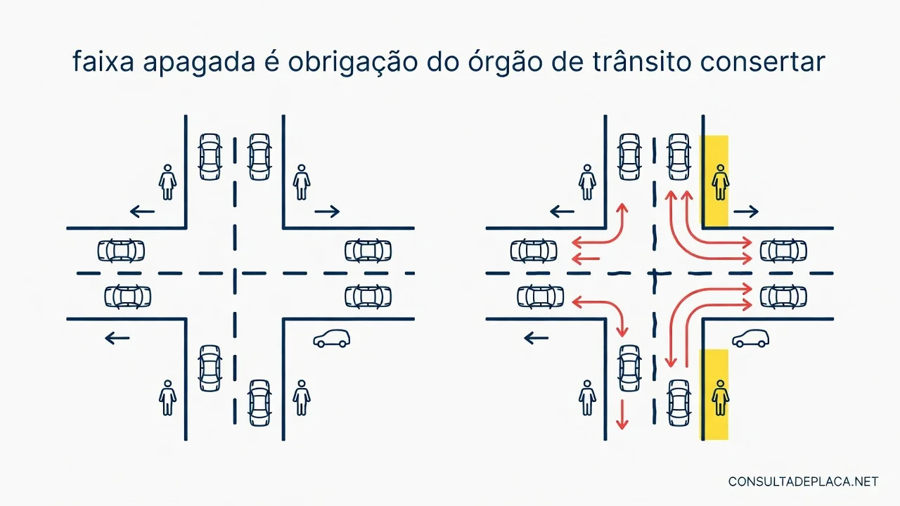 Artigo 71 do CTB: faixa apagada é obrigação do órgão de trânsito consertar