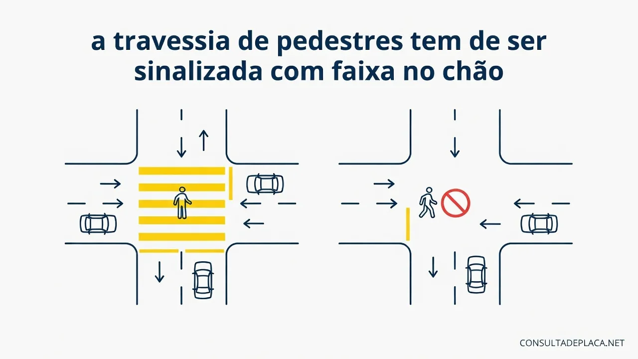 Artigo 85 do CTB: a travessia de pedestres tem de ser sinalizada com faixa no chão