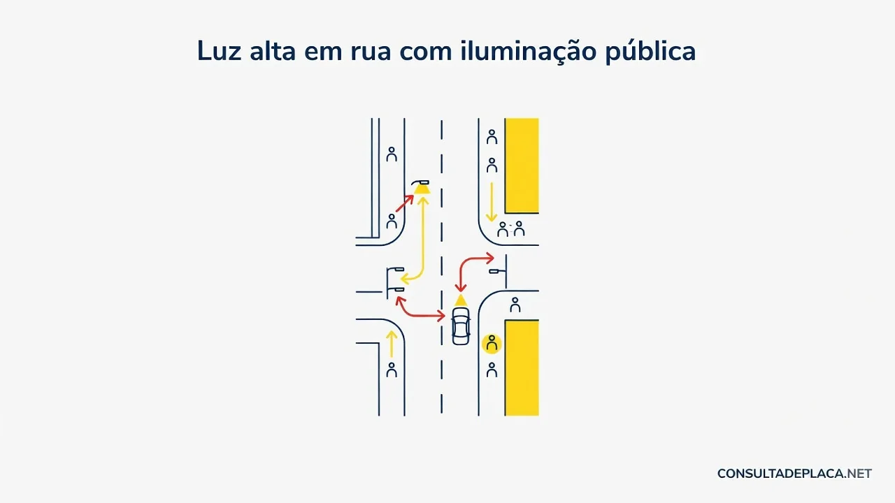Luz alta em rua com iluminação pública: artigo 224 do CTB