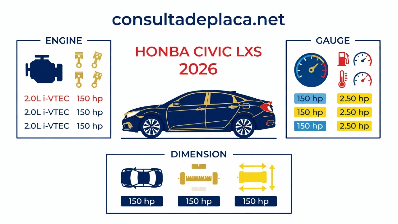 Ficha Técnica Civic LXS 2026: Motor 1.8, Consumo e Medidas