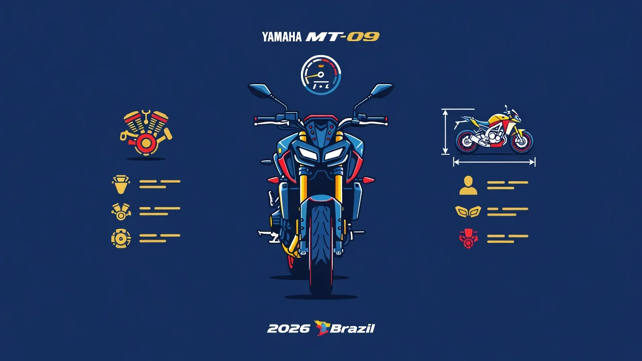 Ficha Técnica Yamaha MT-09 2026: Motor CP3, Potência e Consumo