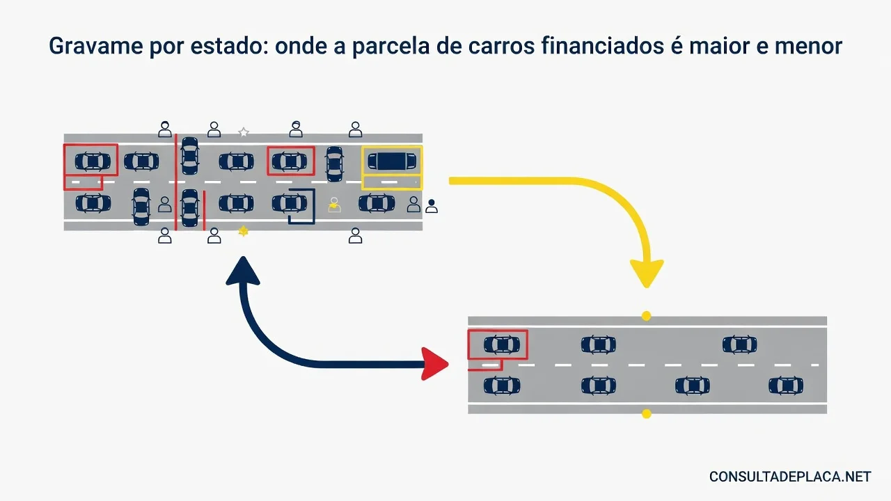 Gravame por estado: onde a parcela de carros financiados e maior e menor