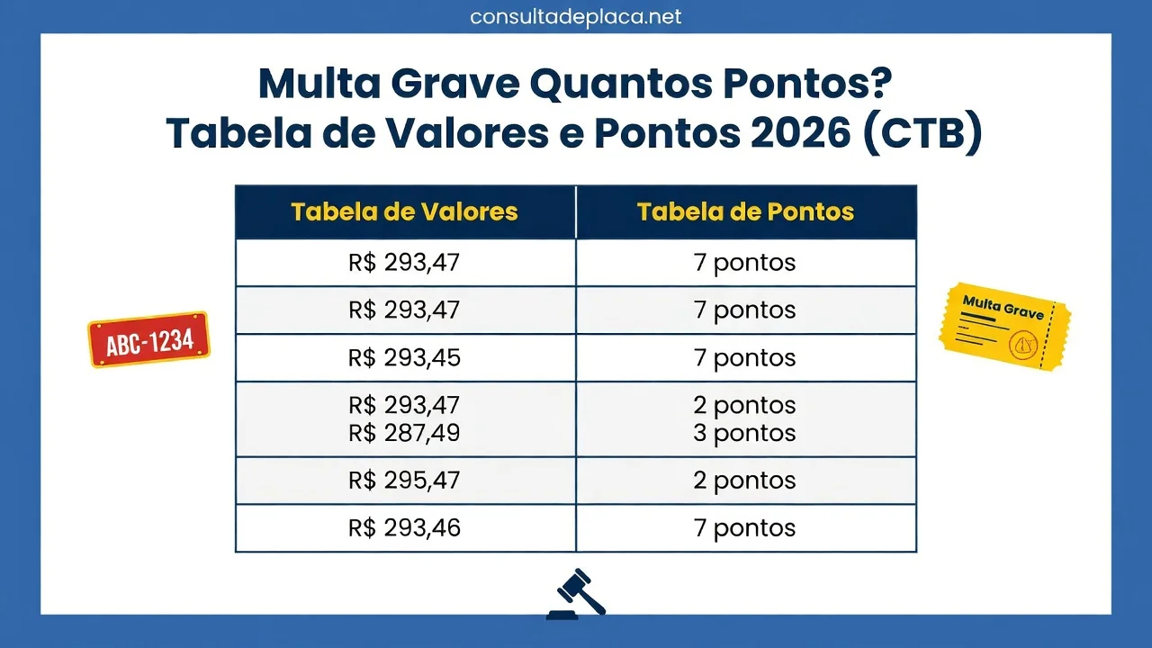 Multa Grave Quantos Pontos? Tabela de Valores e Pontos 2026 (CTB)