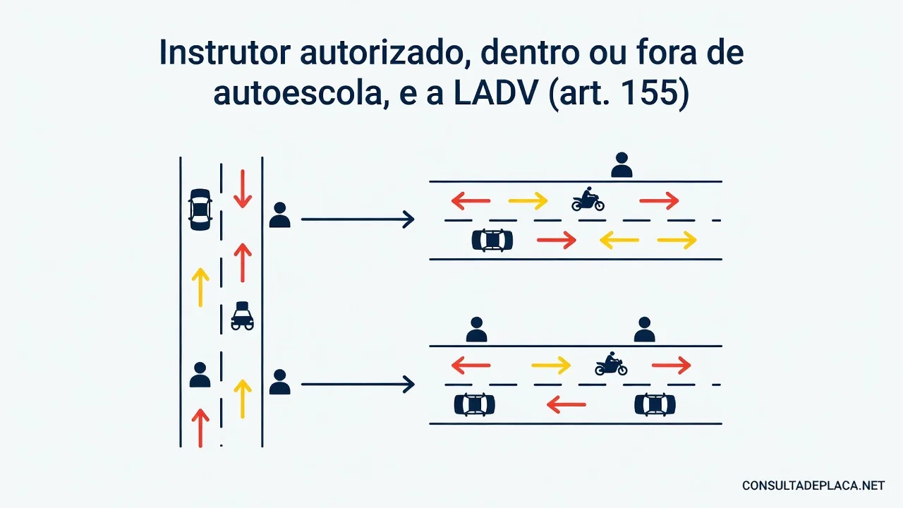 Instrutor autorizado, dentro ou fora de autoescola, e a LADV (art. 155 do CTB)