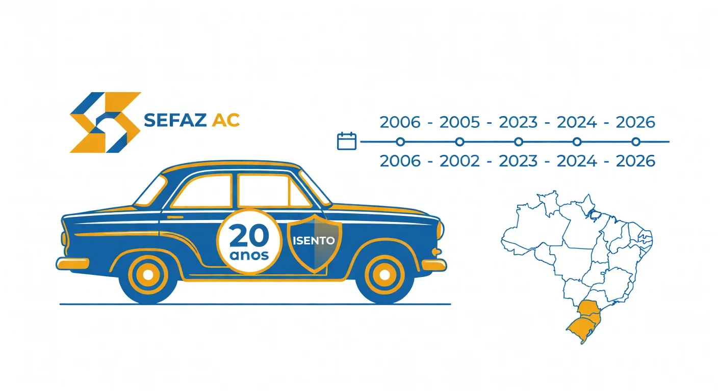 Isenção IPVA veículo antigo Acre 2026: 20 anos e fabricados até 2006