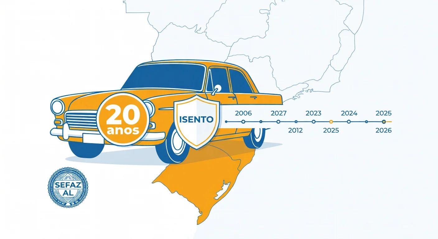 Isenção IPVA veículo antigo Alagoas 2026: 20 anos e fabricados até 2006