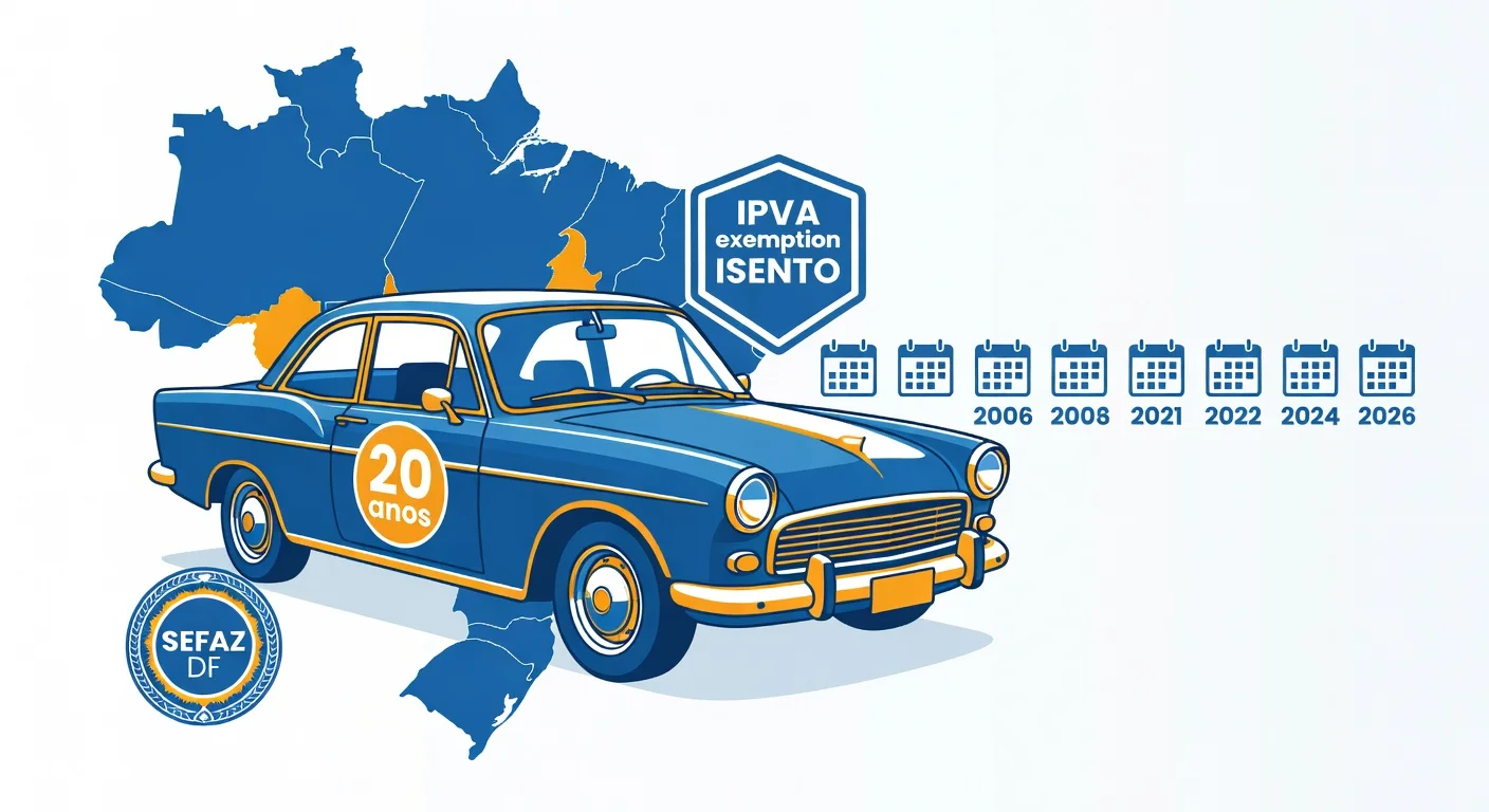 Isenção IPVA veículo antigo Distrito Federal 2026: 20 anos e fabricados até 2006