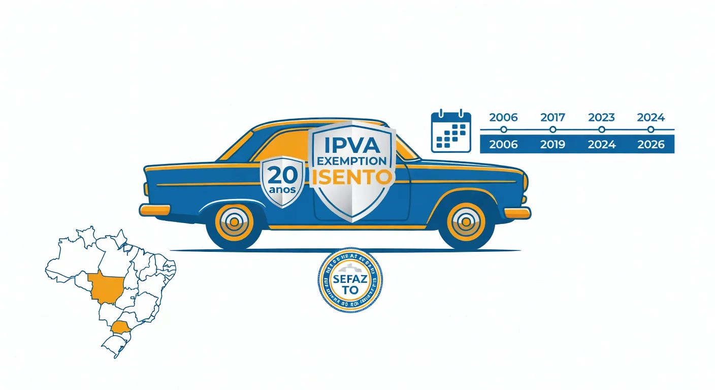 Isenção IPVA veículo antigo Tocantins 2026: 20 anos e fabricados até 2006