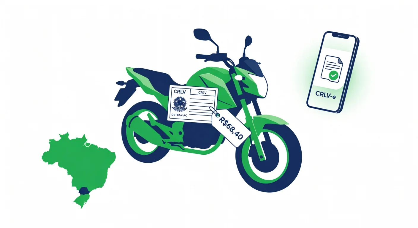 Licenciamento moto Acre 2026: taxa R$68,40, documentos e CRLV digital