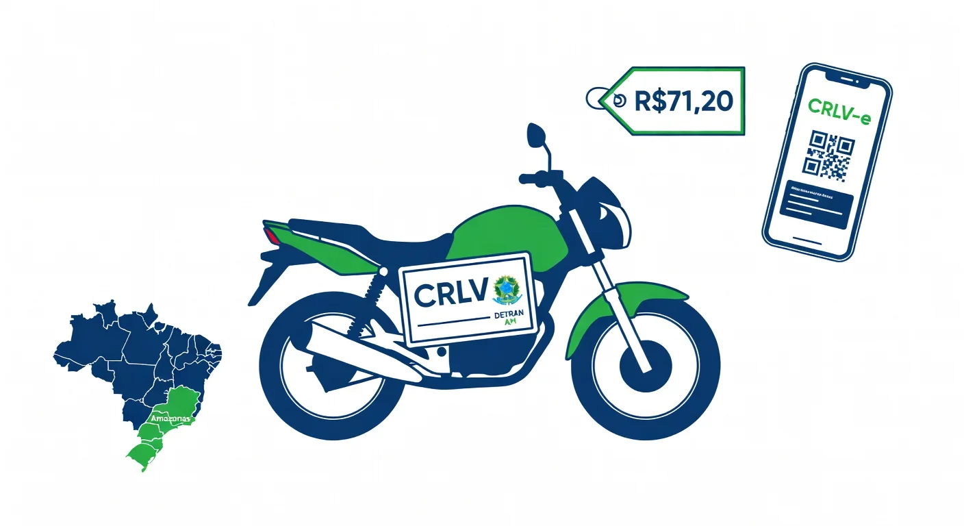 Licenciamento moto Amazonas 2026: taxa R$71,20, documentos e CRLV digital