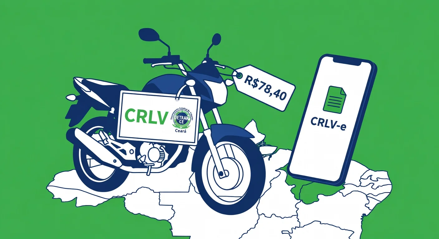 Licenciamento moto Ceará 2026: taxa R$78,40, documentos e CRLV digital