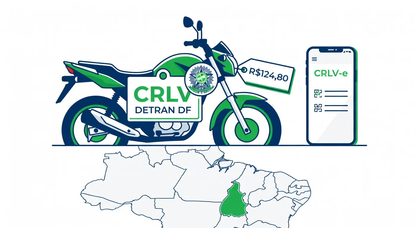 Licenciamento moto Distrito Federal 2026: taxa R$124,80, documentos e CRLV digital