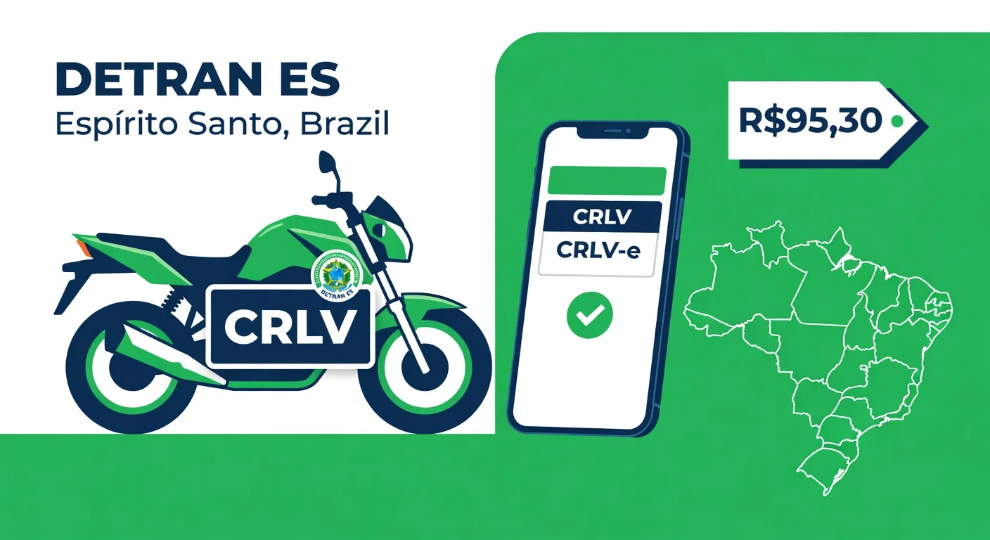 Licenciamento moto Espírito Santo 2026: taxa R$95,30, documentos e CRLV digital