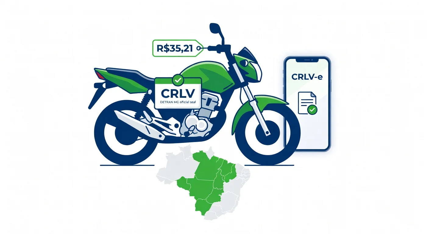 Licenciamento moto Minas Gerais 2026: taxa R$35,21, documentos e CRLV digital