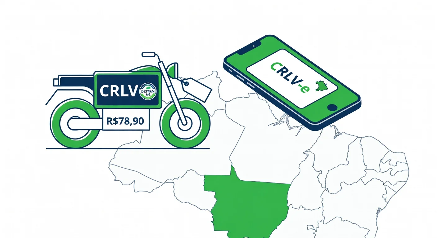 Licenciamento moto Mato Grosso do Sul 2026: taxa R$78,90, documentos e CRLV digital