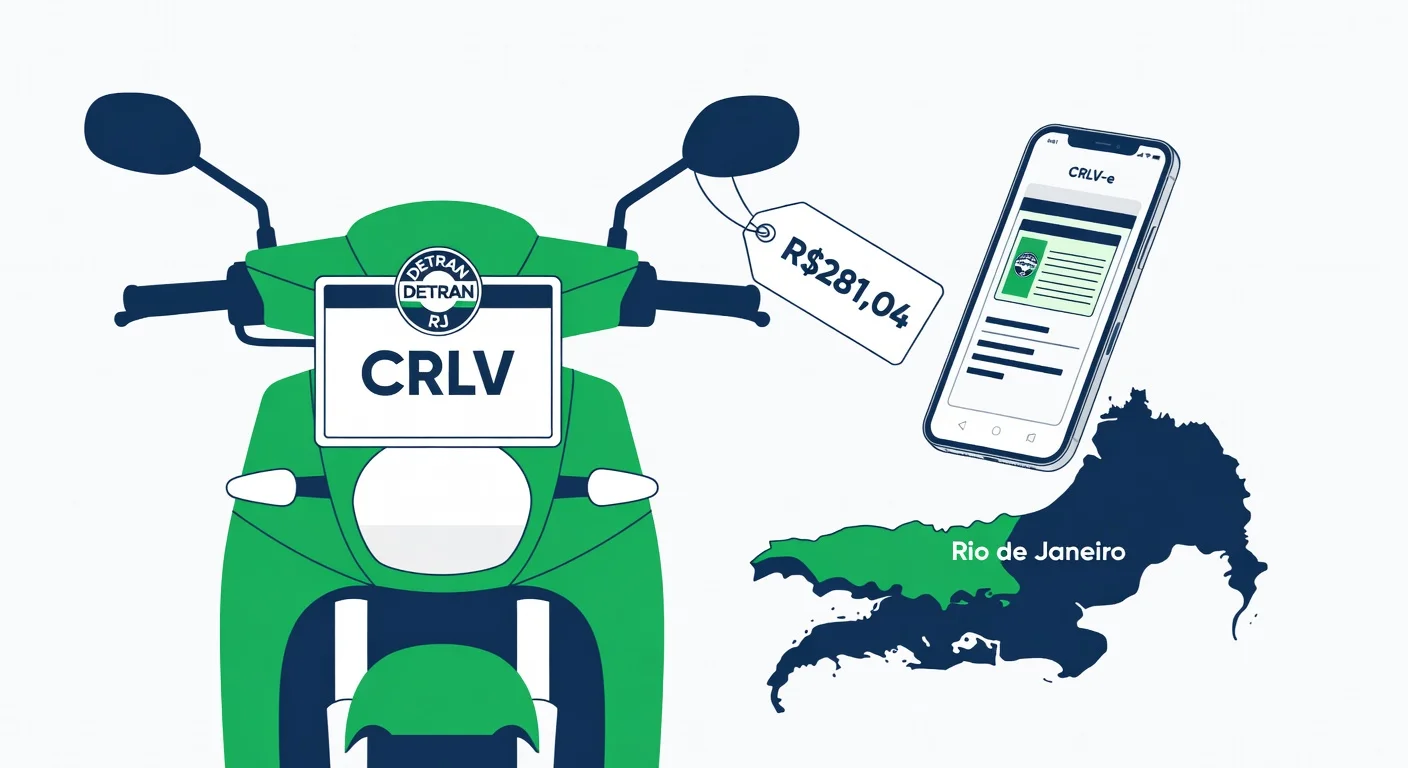 Licenciamento moto Rio de Janeiro 2026: taxa R$281,04, documentos e CRLV digital
