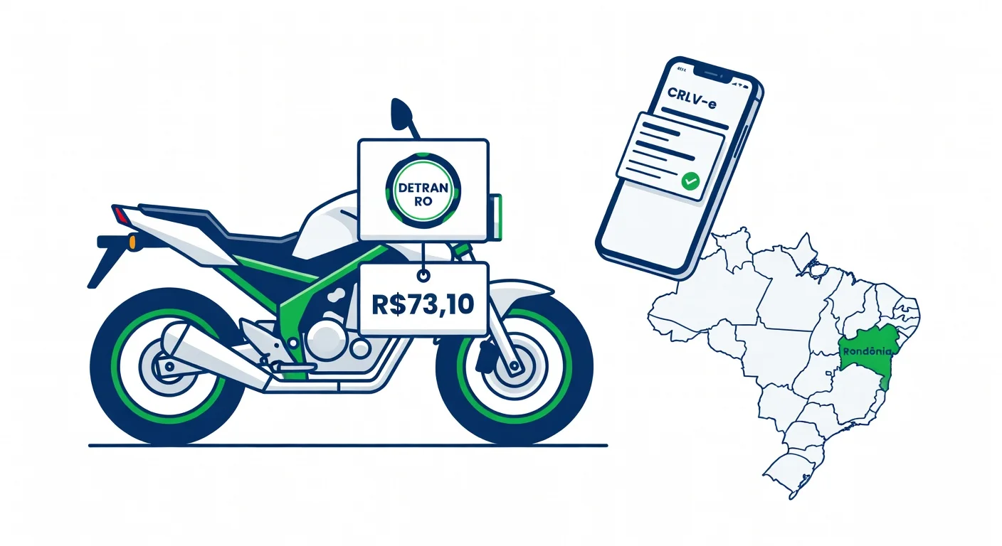 Licenciamento moto Rondônia 2026: taxa R$73,10, documentos e CRLV digital