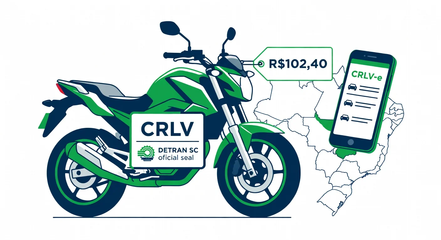 Licenciamento moto Santa Catarina 2026: taxa R$102,40, documentos e CRLV digital