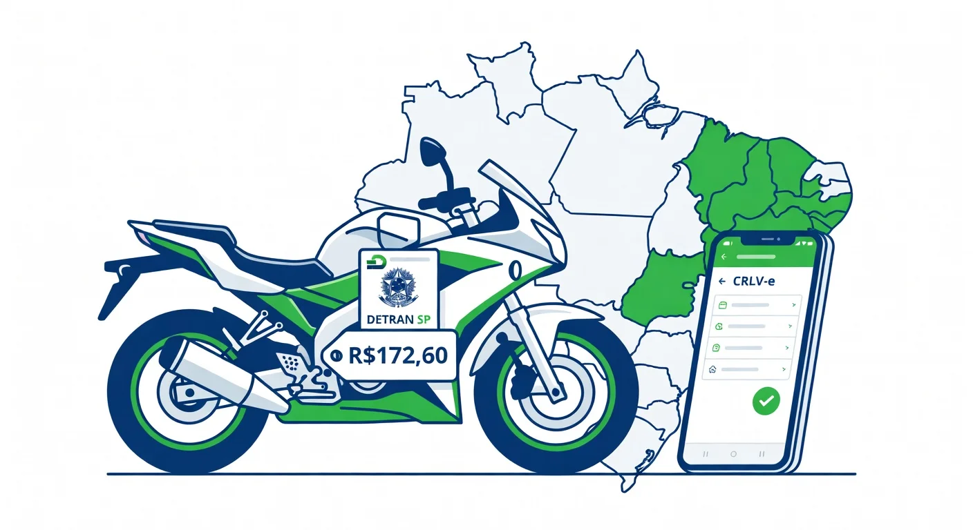 Licenciamento moto São Paulo 2026: taxa R$172,60, documentos e CRLV digital