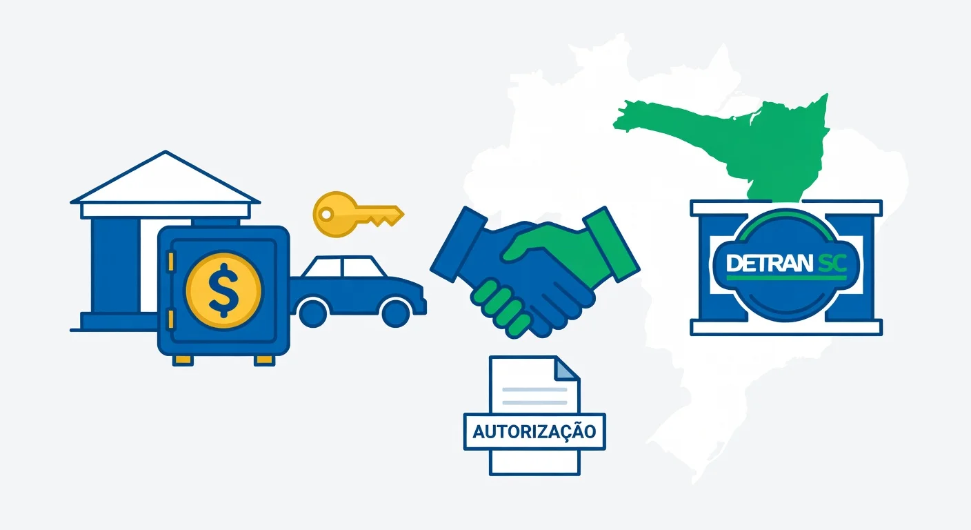 Licenciamento veículo financiado Santa Catarina 2026: como pagar sem o banco travar