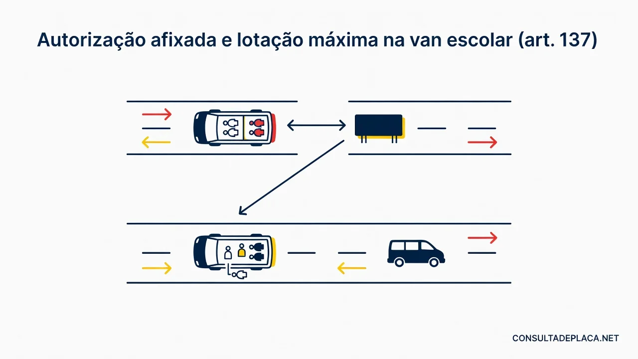 Autorização afixada e lotação máxima na van escolar (art. 137 do CTB)